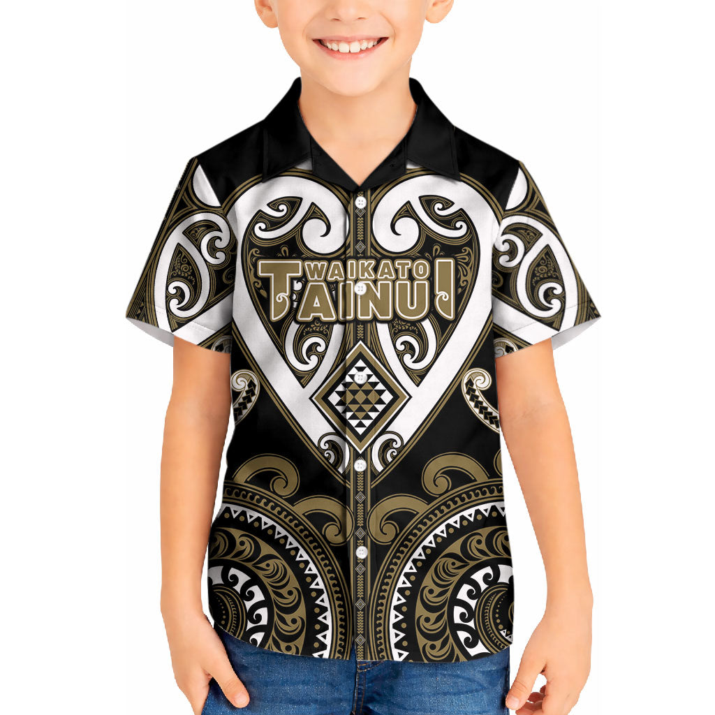 Custom Aotearoa Waikato Tainui Kid Hawaiian Shirt Maori Tribal Pattern