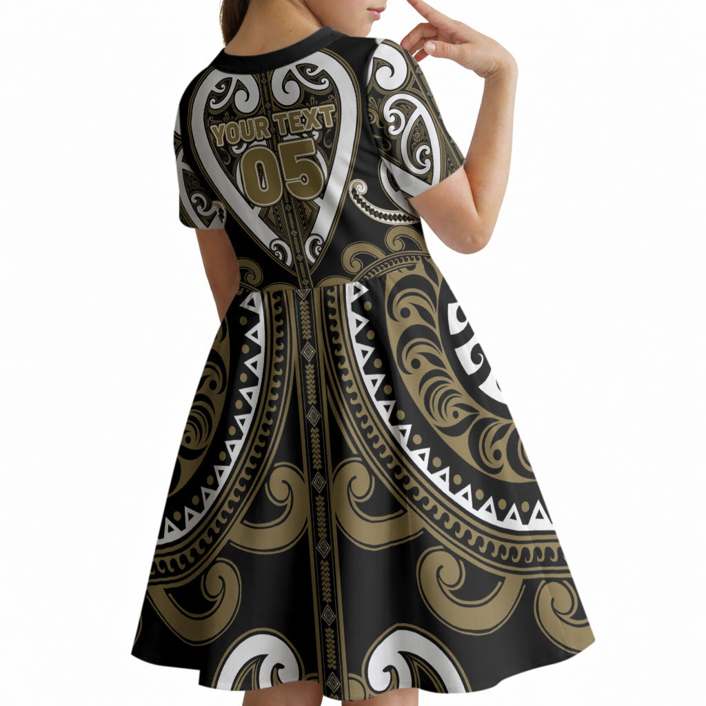 Custom Aotearoa Waikato Tainui Kid Short Sleeve Dress Maori Tribal Pattern