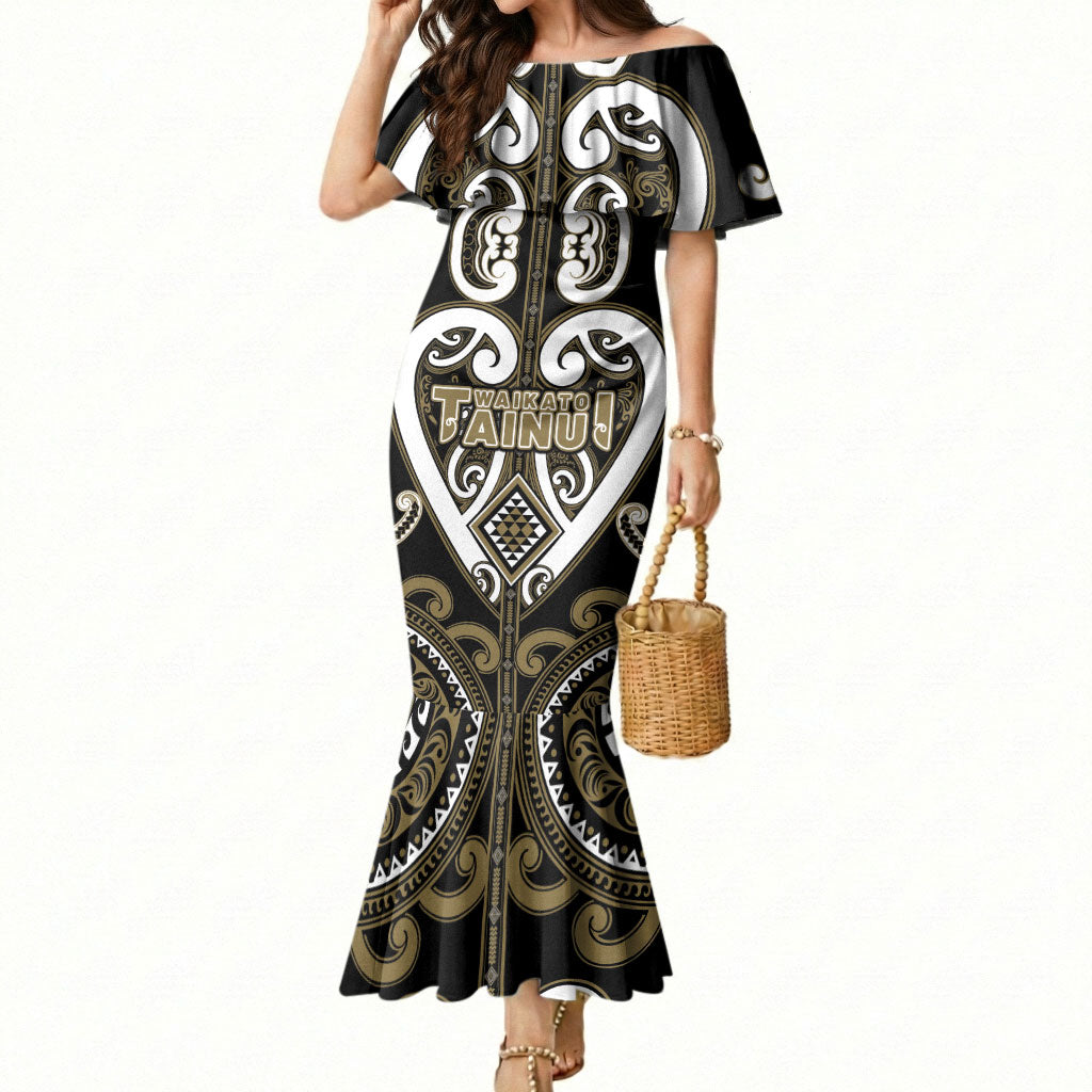 Custom Aotearoa Waikato Tainui Mermaid Dress Maori Tribal Pattern LT05 Women Dark Yellow - Polynesian Pride