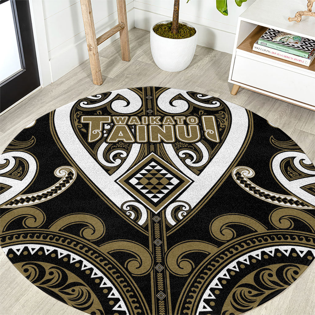 Aotearoa Waikato Tainui Round Carpet Maori Tribal Pattern LT05 Dark Yellow - Polynesian Pride