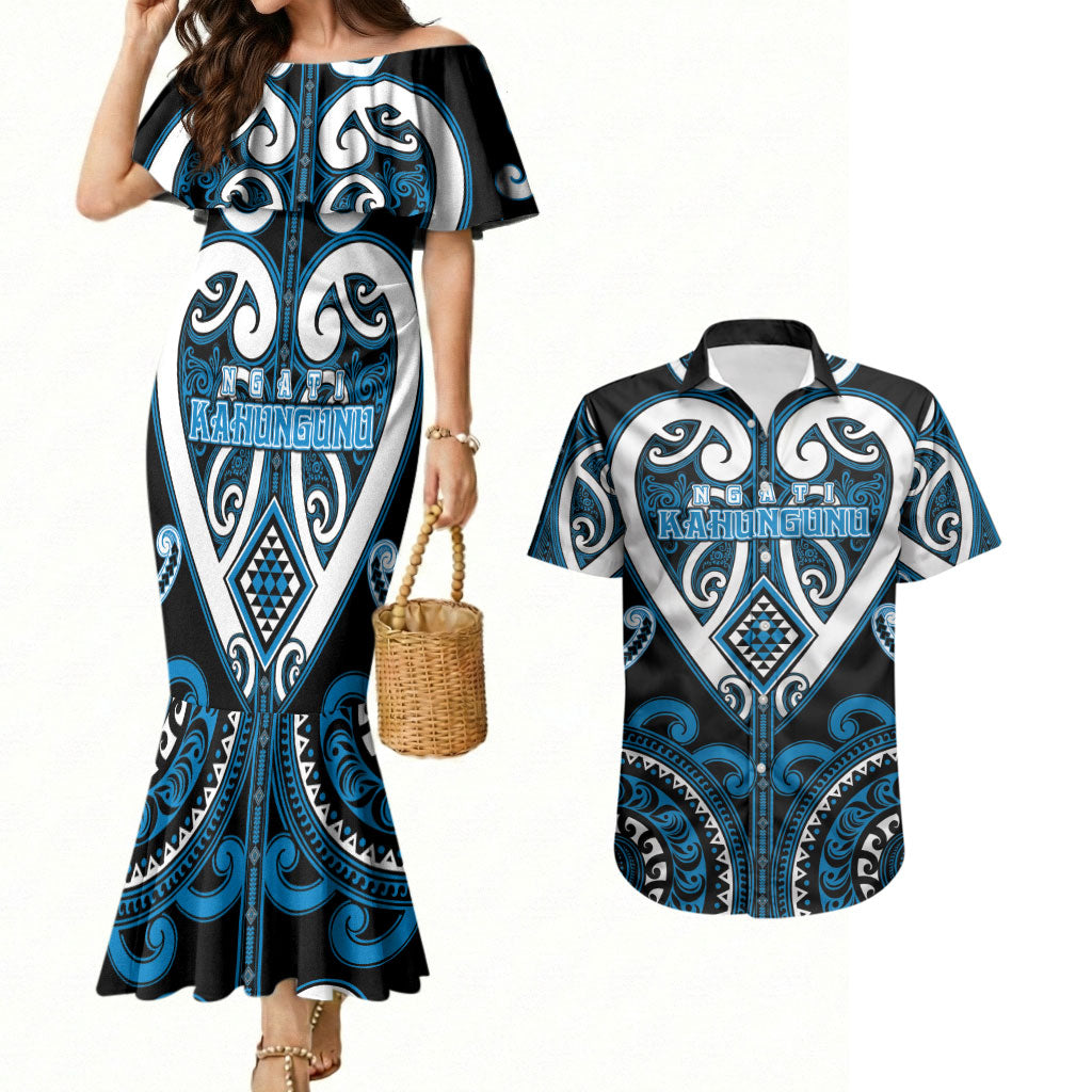 Custom Aotearoa Ngati Kahungunu Couples Matching Mermaid Dress and Hawaiian Shirt Maori Tribal Pattern