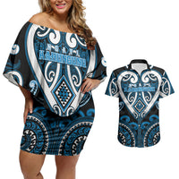 Custom Aotearoa Ngati Kahungunu Couples Matching Off Shoulder Short Dress and Hawaiian Shirt Maori Tribal Pattern