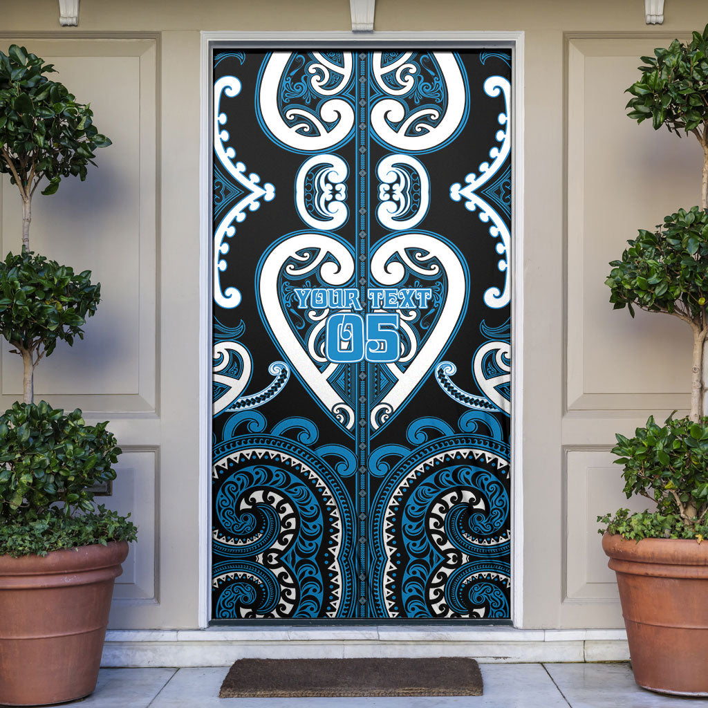 Custom Aotearoa Ngati Kahungunu Door Cover Maori Tribal Pattern LT05 Blue - Polynesian Pride