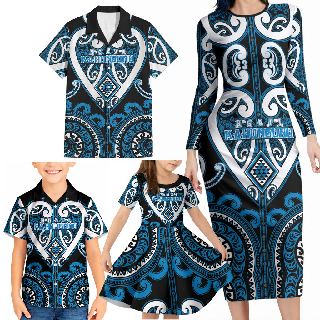 Custom Aotearoa Ngati Kahungunu Family Matching Long Sleeve Bodycon Dress and Hawaiian Shirt Maori Tribal Pattern LT05 - Polynesian Pride