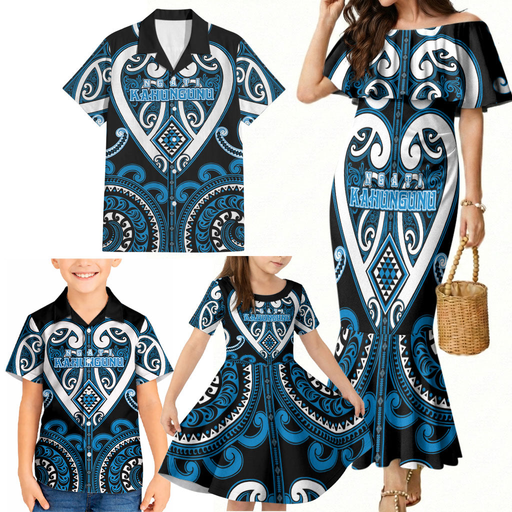 Custom Aotearoa Ngati Kahungunu Family Matching Mermaid Dress and Hawaiian Shirt Maori Tribal Pattern LT05 - Polynesian Pride