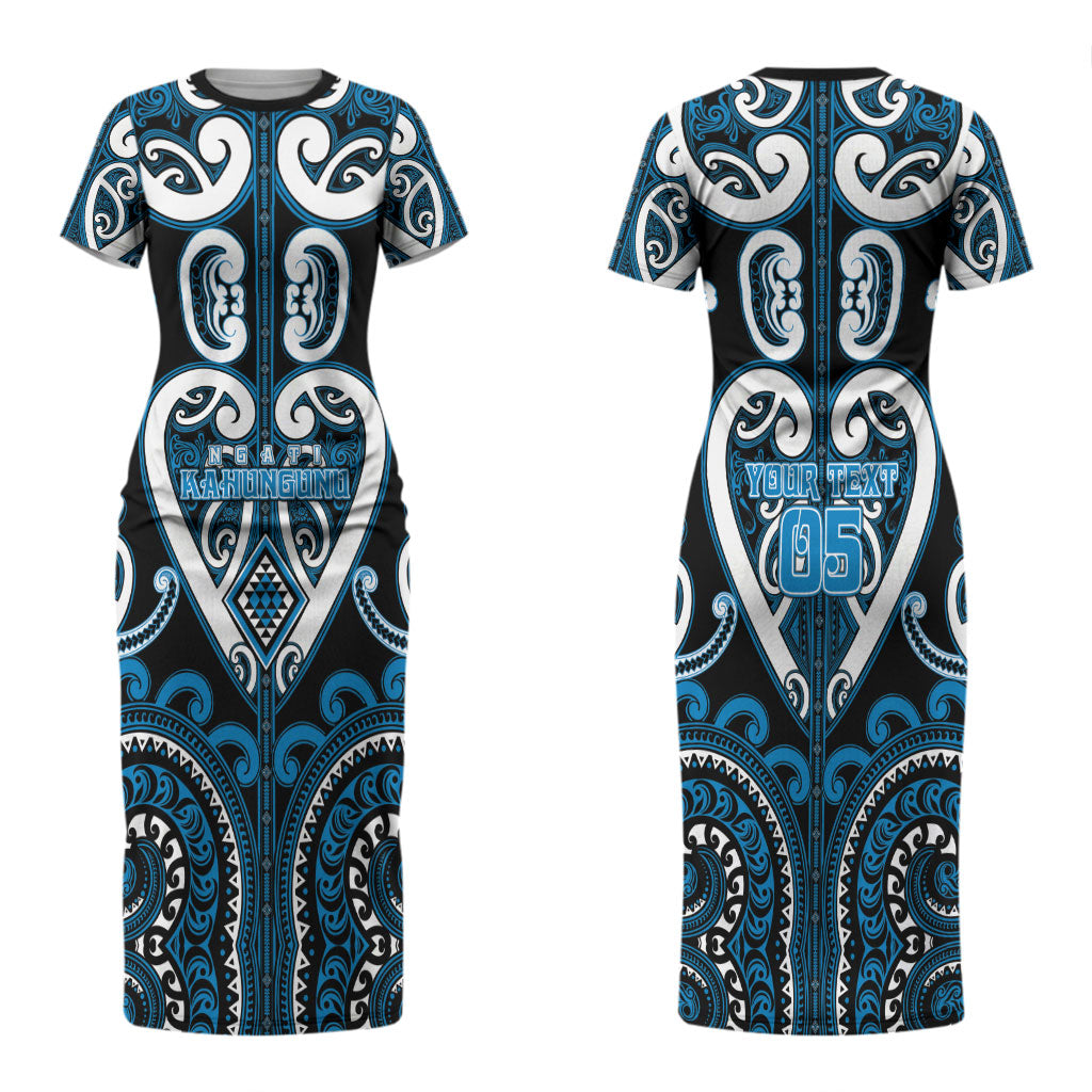Custom Aotearoa Ngati Kahungunu Family Matching Short Sleeve Bodycon Dress and Hawaiian Shirt Maori Tribal Pattern