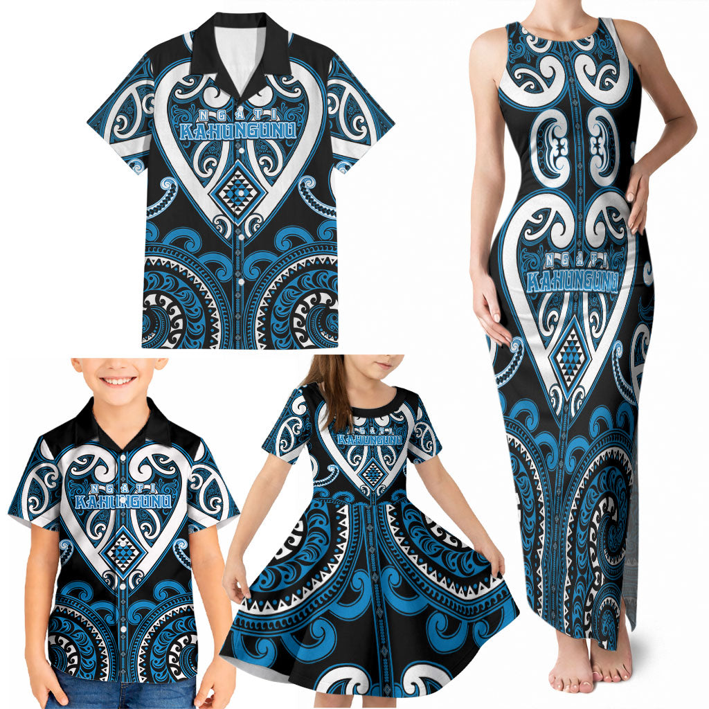 Custom Aotearoa Ngati Kahungunu Family Matching Tank Maxi Dress and Hawaiian Shirt Maori Tribal Pattern