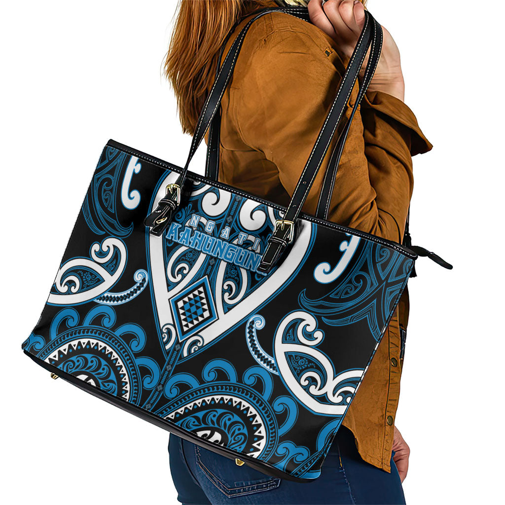 Aotearoa Ngati Kahungunu Leather Tote Bag Maori Tribal Pattern