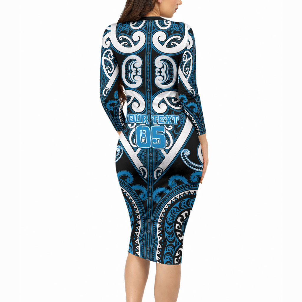 Custom Aotearoa Ngati Kahungunu Long Sleeve Bodycon Dress Maori Tribal Pattern