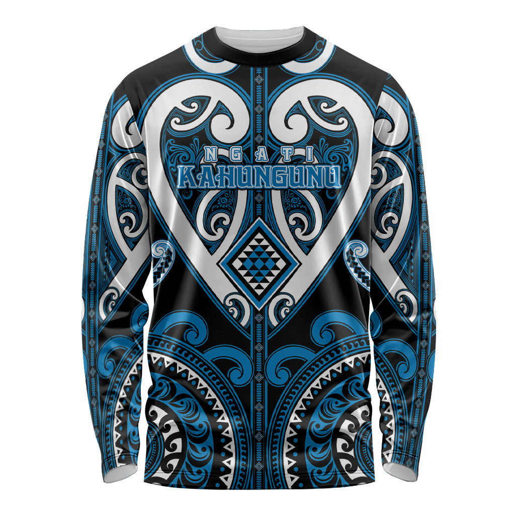 Custom Aotearoa Ngati Kahungunu Long Sleeve Shirt Maori Tribal Pattern LT05 Unisex Blue - Polynesian Pride