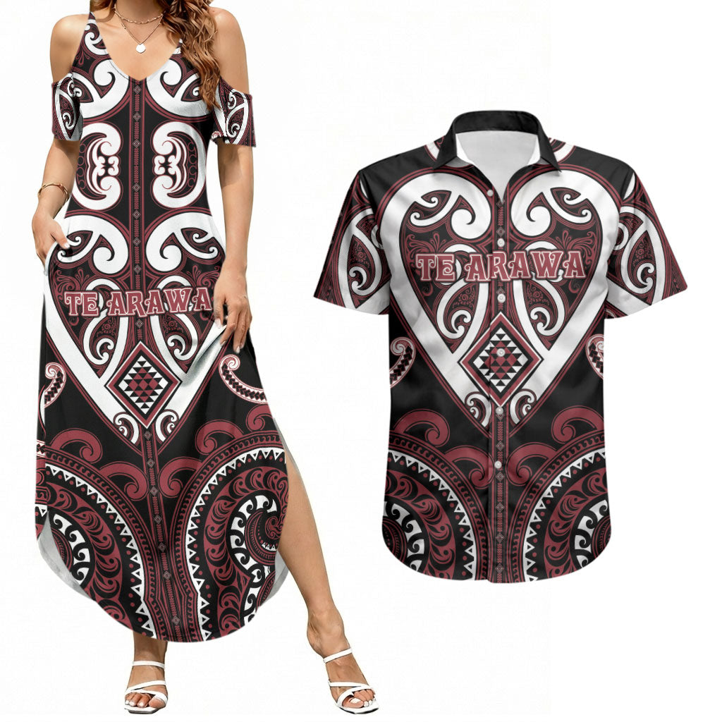 Custom Aotearoa Te Arawa Couples Matching Summer Maxi Dress and Hawaiian Shirt Maori Tribal Pattern