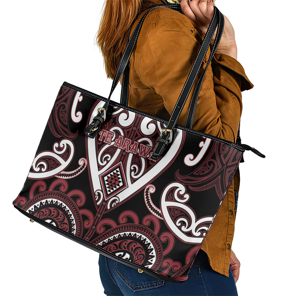 Aotearoa Te Arawa Leather Tote Bag Maori Tribal Pattern