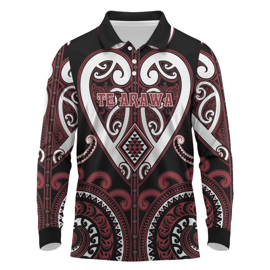 Custom Aotearoa Te Arawa Long Sleeve Polo Shirt Maori Tribal Pattern