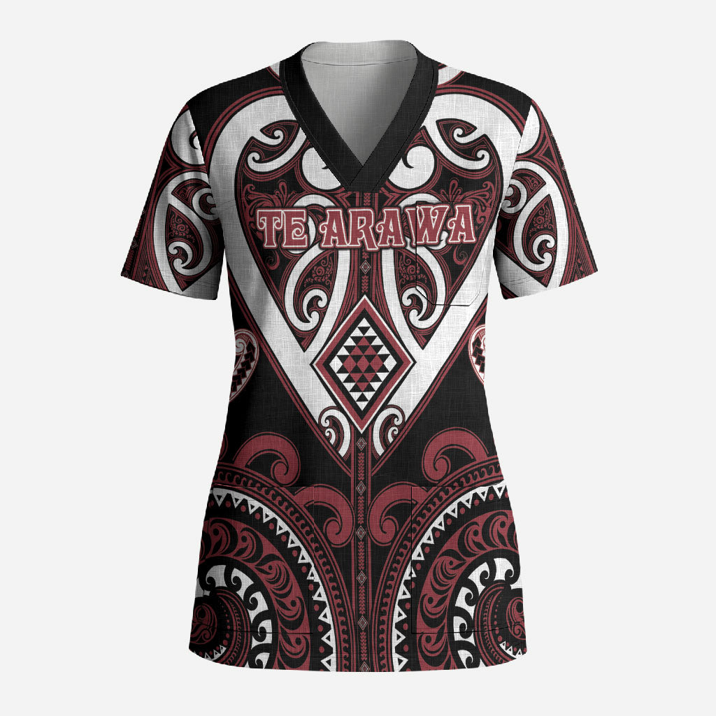 Custom Aotearoa Te Arawa Scrub Top Maori Tribal Pattern