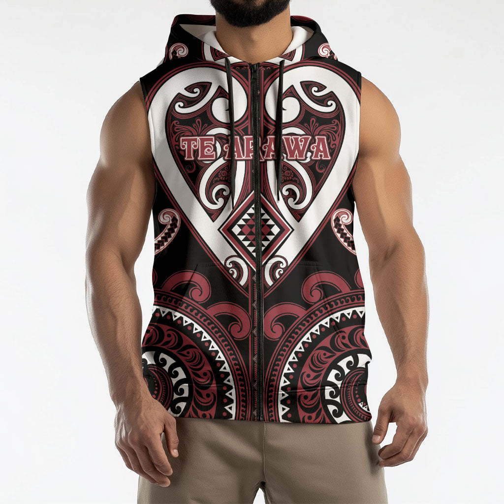 Custom Aotearoa Te Arawa Sleeveless Zip Hoodie Maori Tribal Pattern