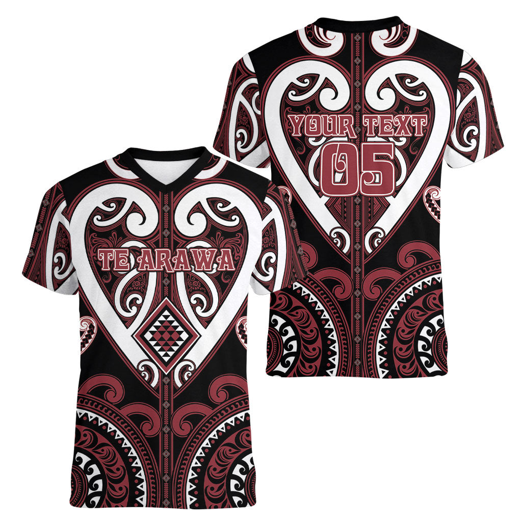 Custom Aotearoa Te Arawa Women V-Neck T-Shirt Maori Tribal Pattern
