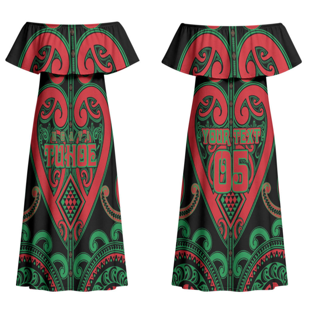 Custom Aotearoa Ngai Tuhoe Couples Matching Off Shoulder Maxi Dress and Hawaiian Shirt Maori Tribal Pattern