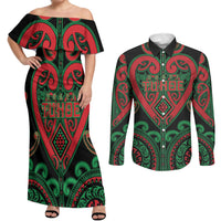 Custom Aotearoa Ngai Tuhoe Couples Matching Off Shoulder Maxi Dress and Long Sleeve Button Shirt Maori Tribal Pattern