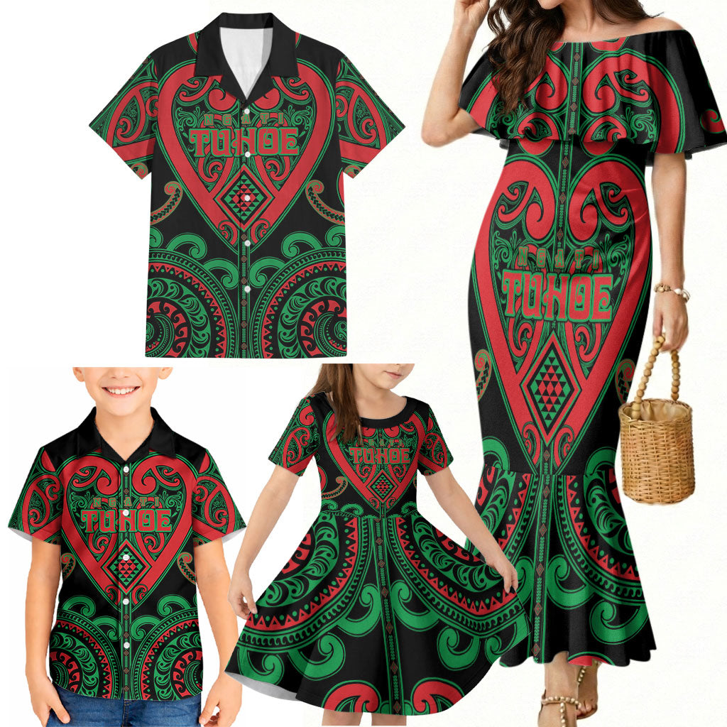 Custom Aotearoa Ngai Tuhoe Family Matching Mermaid Dress and Hawaiian Shirt Maori Tribal Pattern LT05 - Polynesian Pride