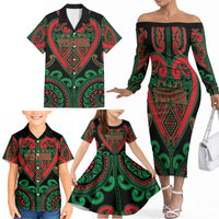 Custom Aotearoa Ngai Tuhoe Family Matching Off The Shoulder Long Sleeve Dress and Hawaiian Shirt Maori Tribal Pattern