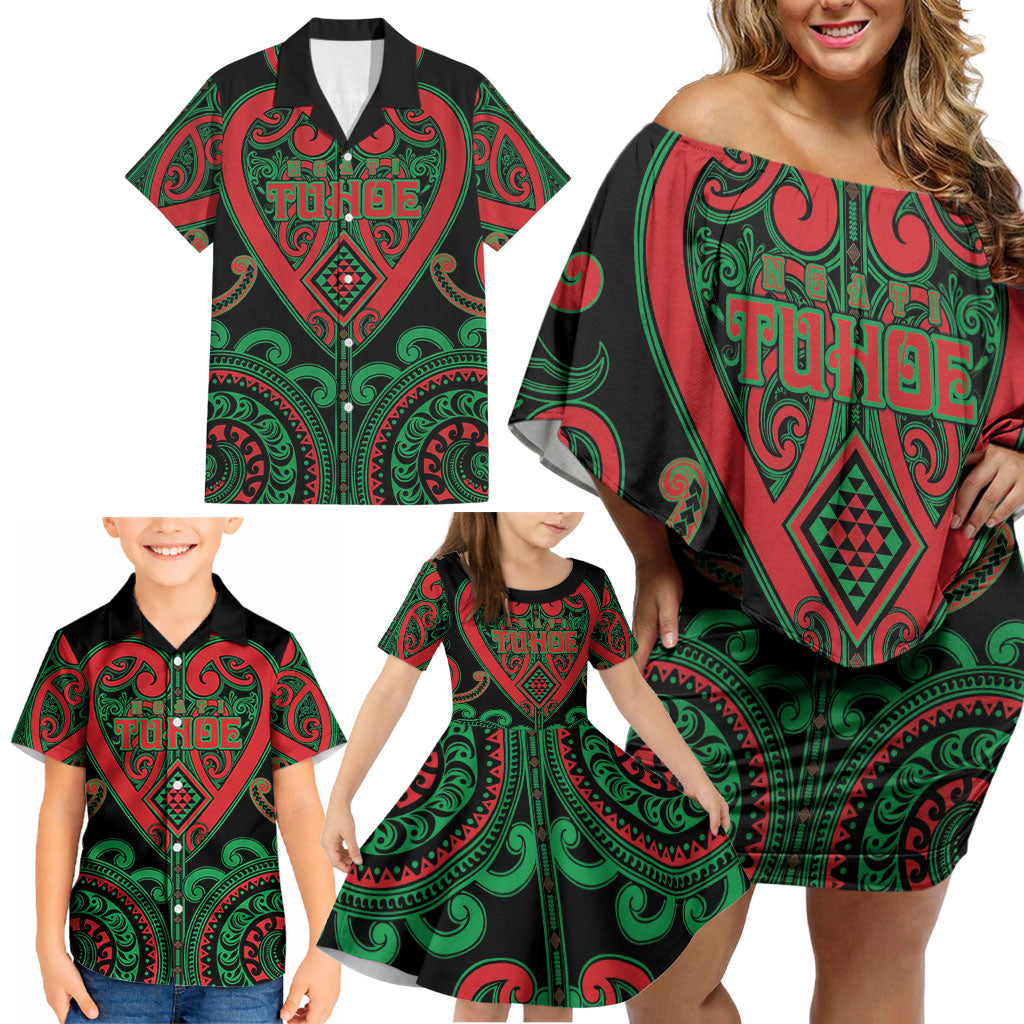Custom Aotearoa Ngai Tuhoe Family Matching Off Shoulder Short Dress and Hawaiian Shirt Maori Tribal Pattern LT05 - Polynesian Pride