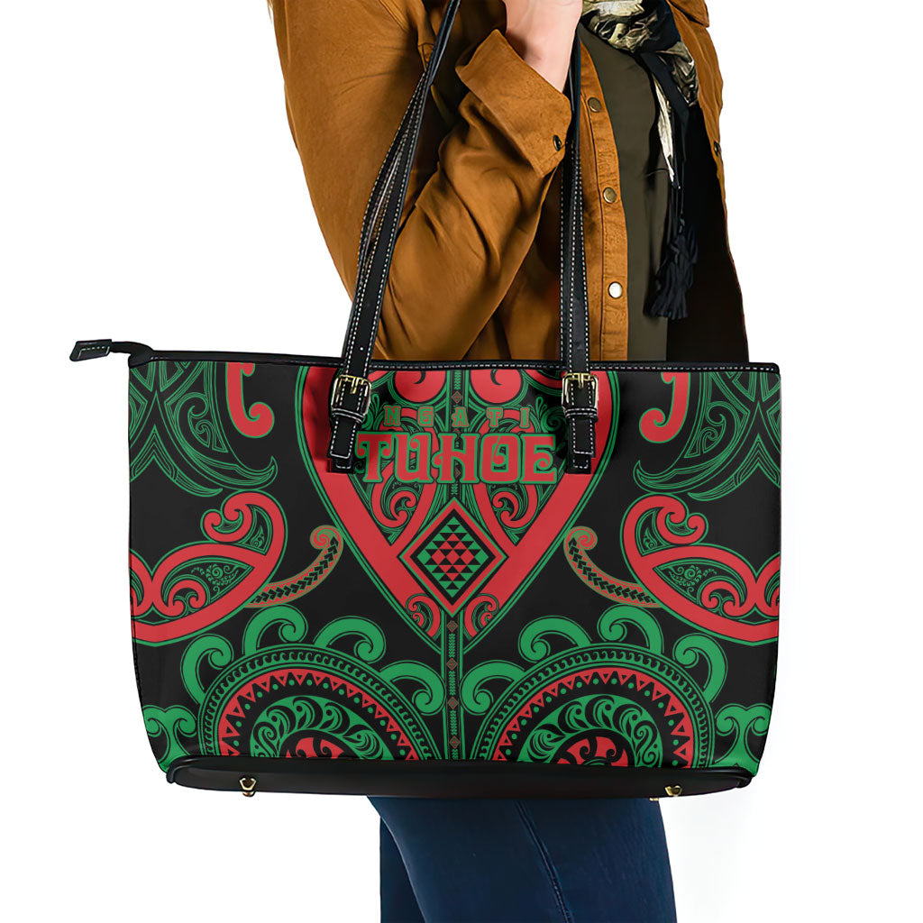 Aotearoa Ngai Tuhoe Leather Tote Bag Maori Tribal Pattern