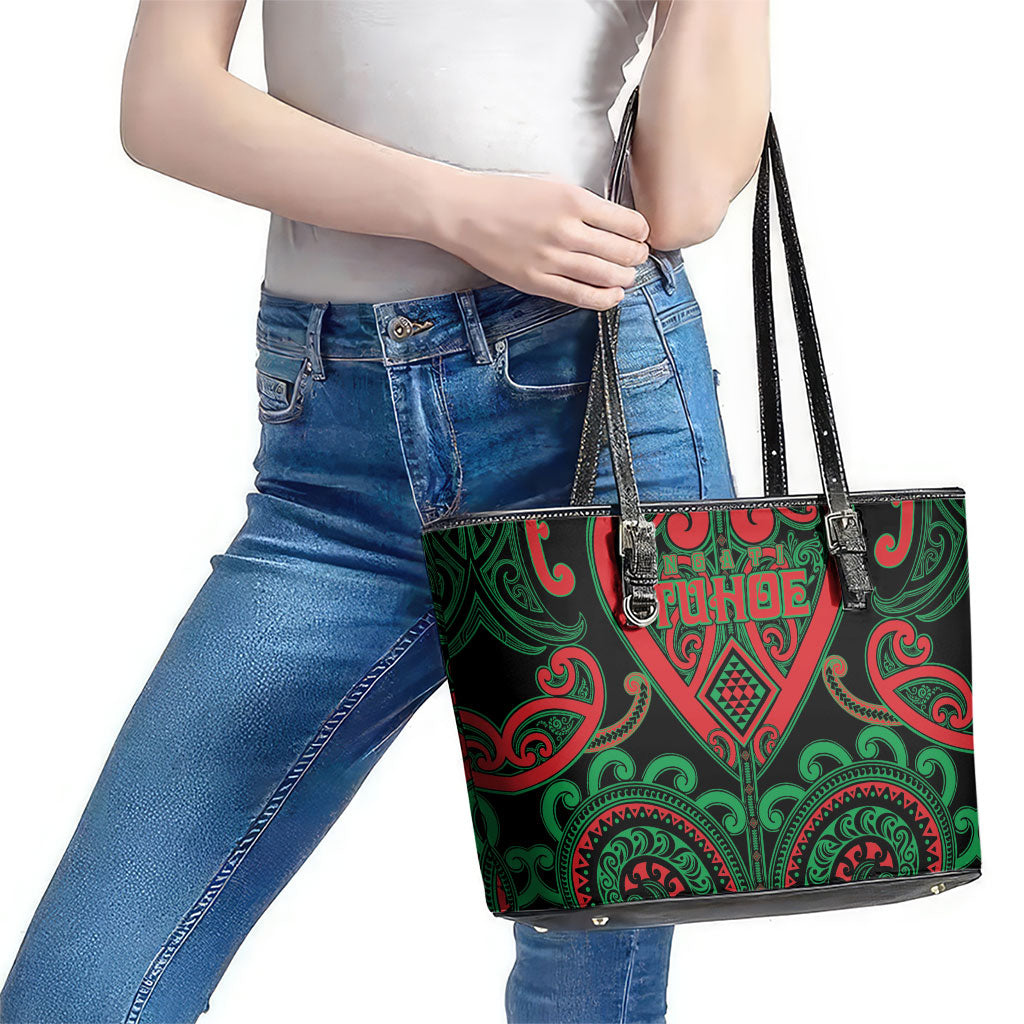 Aotearoa Ngai Tuhoe Leather Tote Bag Maori Tribal Pattern