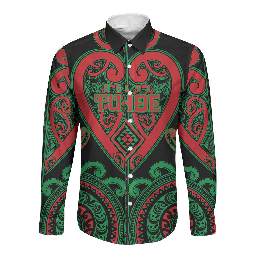 Custom Aotearoa Ngai Tuhoe Long Sleeve Button Shirt Maori Tribal Pattern LT05 Unisex Black - Polynesian Pride