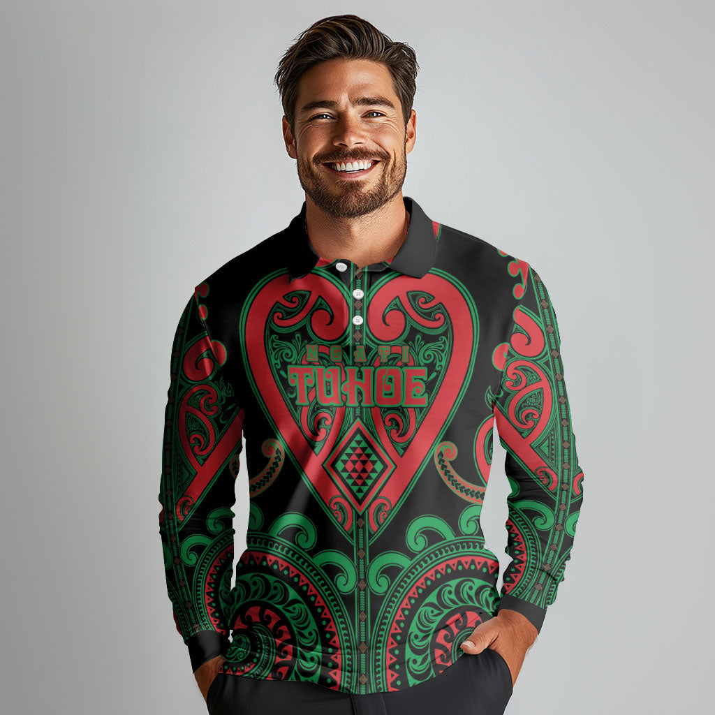 Custom Aotearoa Ngai Tuhoe Long Sleeve Polo Shirt Maori Tribal Pattern
