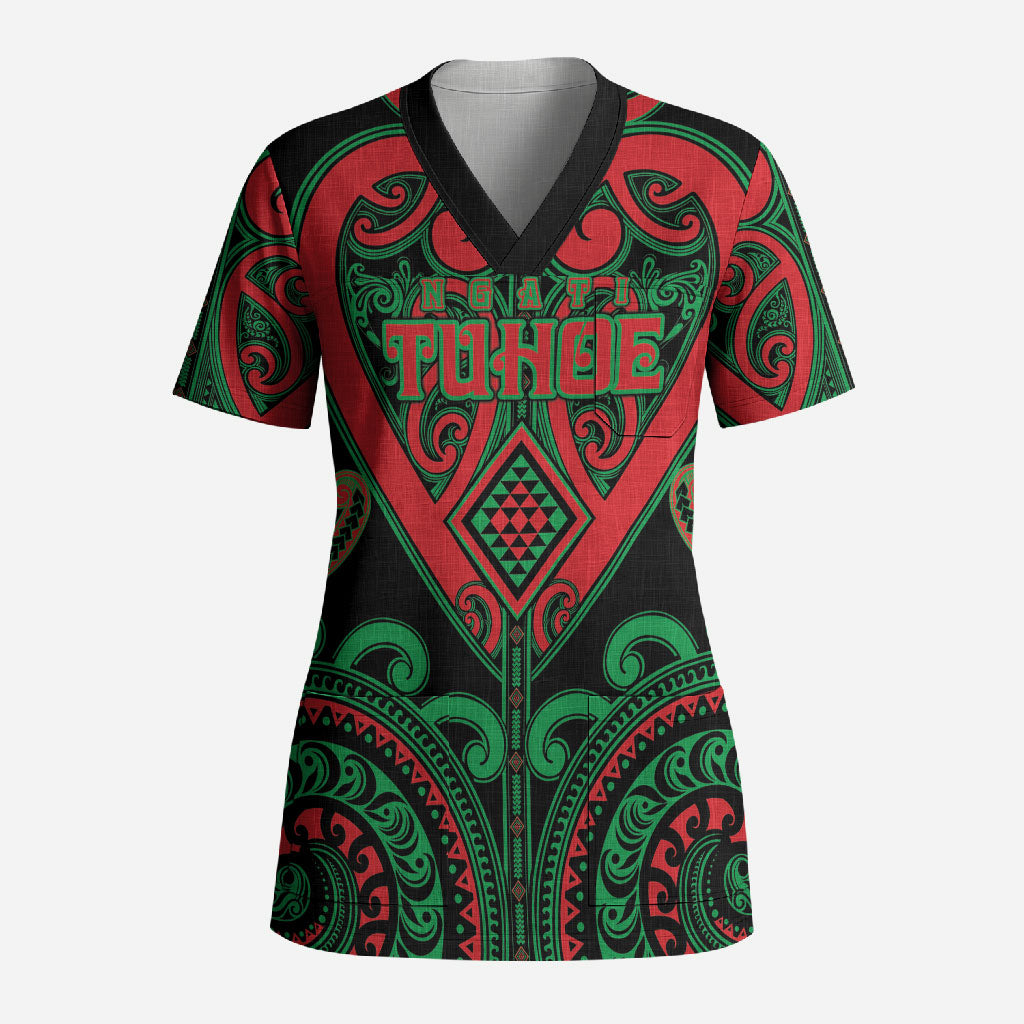 Custom Aotearoa Ngai Tuhoe Scrub Top Maori Tribal Pattern