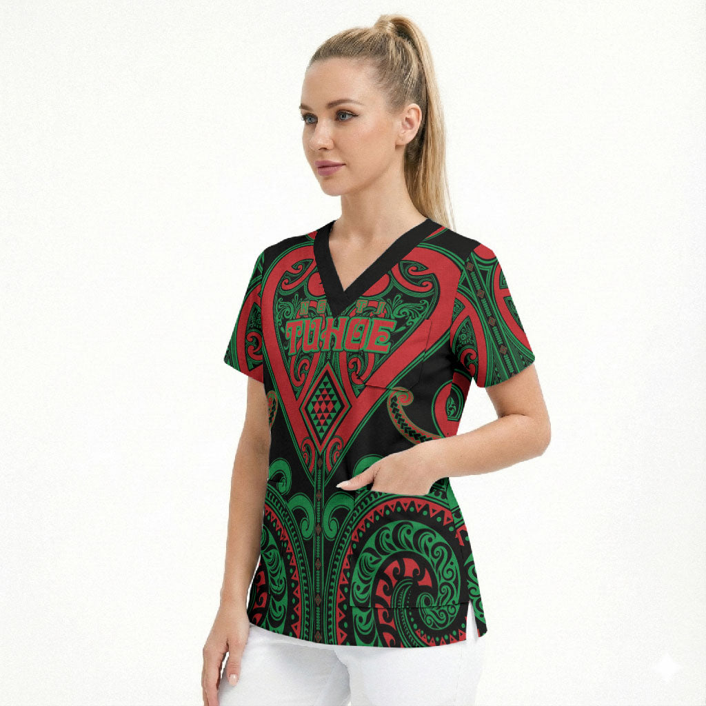Custom Aotearoa Ngai Tuhoe Scrub Top Maori Tribal Pattern