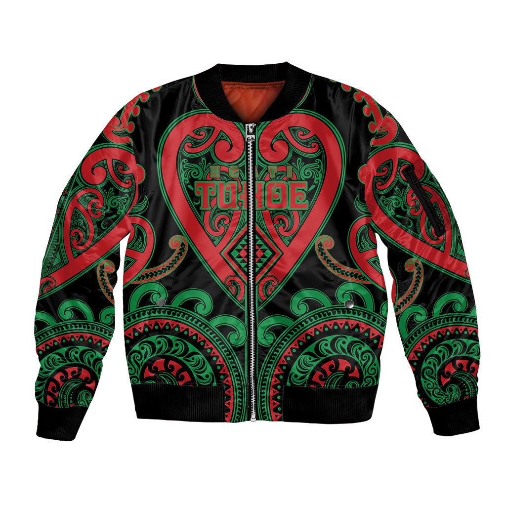 Custom Aotearoa Ngai Tuhoe Sleeve Zip Bomber Jacket Maori Tribal Pattern