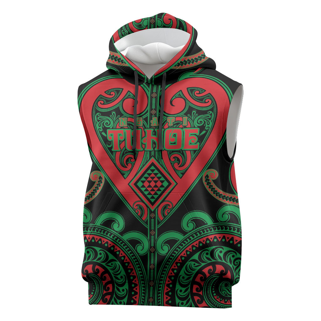 Custom Aotearoa Ngai Tuhoe Sleeveless Hoodie Maori Tribal Pattern