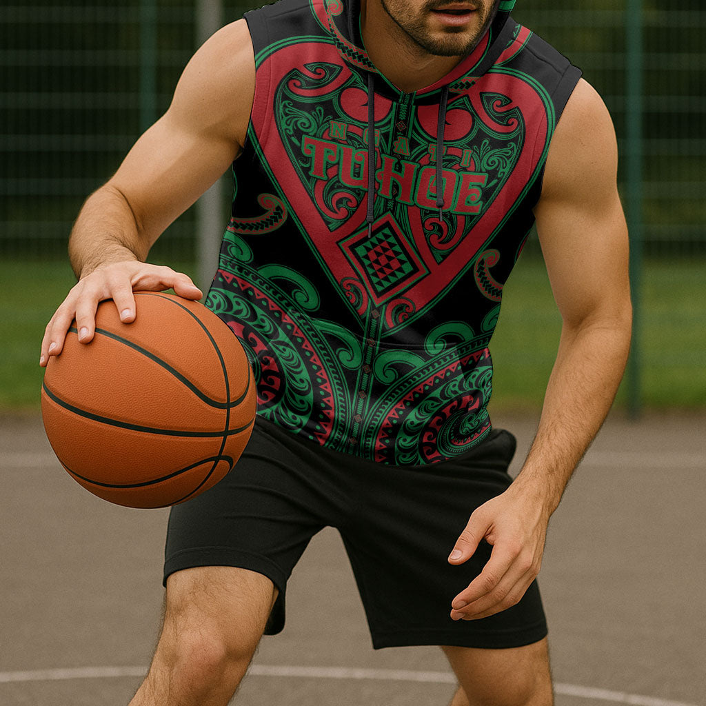 Custom Aotearoa Ngai Tuhoe Sleeveless Hoodie Maori Tribal Pattern