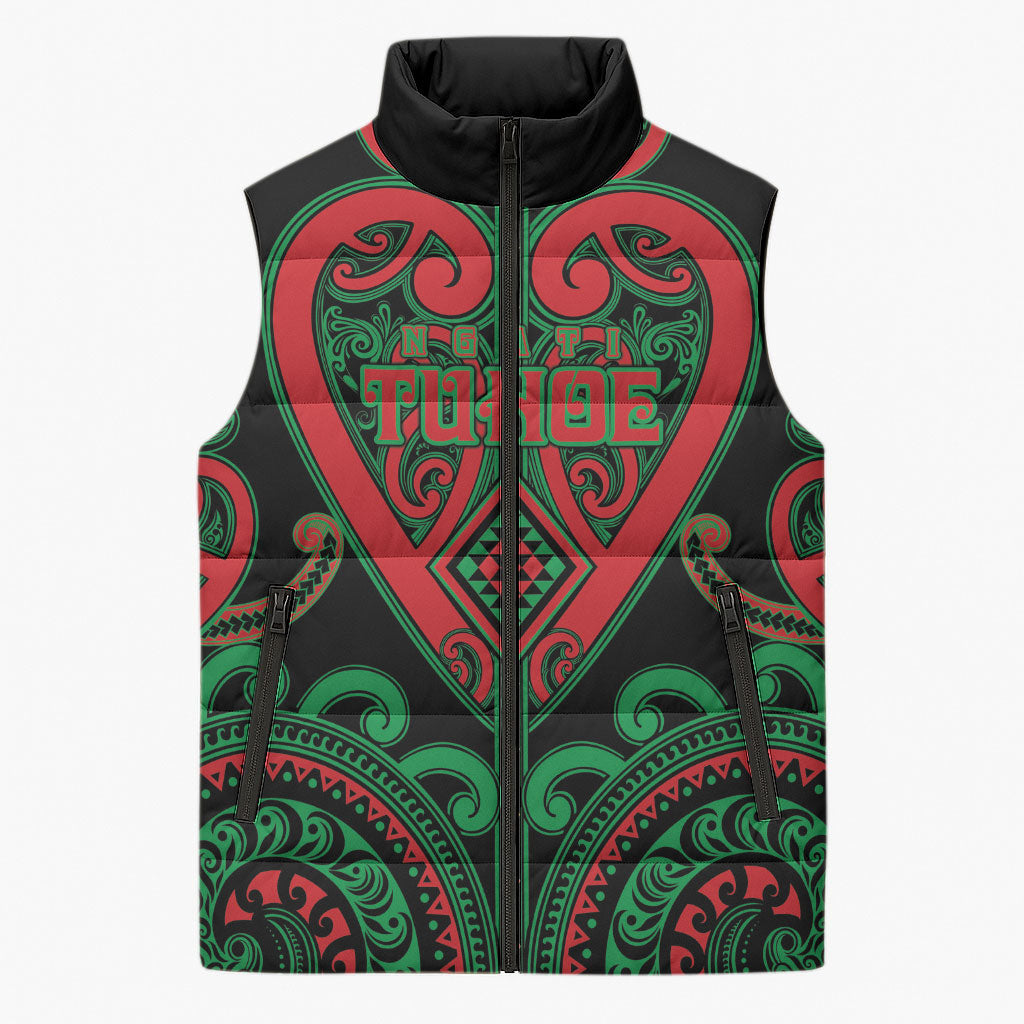 Custom Aotearoa Ngai Tuhoe Sleeveless Puffer Jacket Maori Tribal Pattern