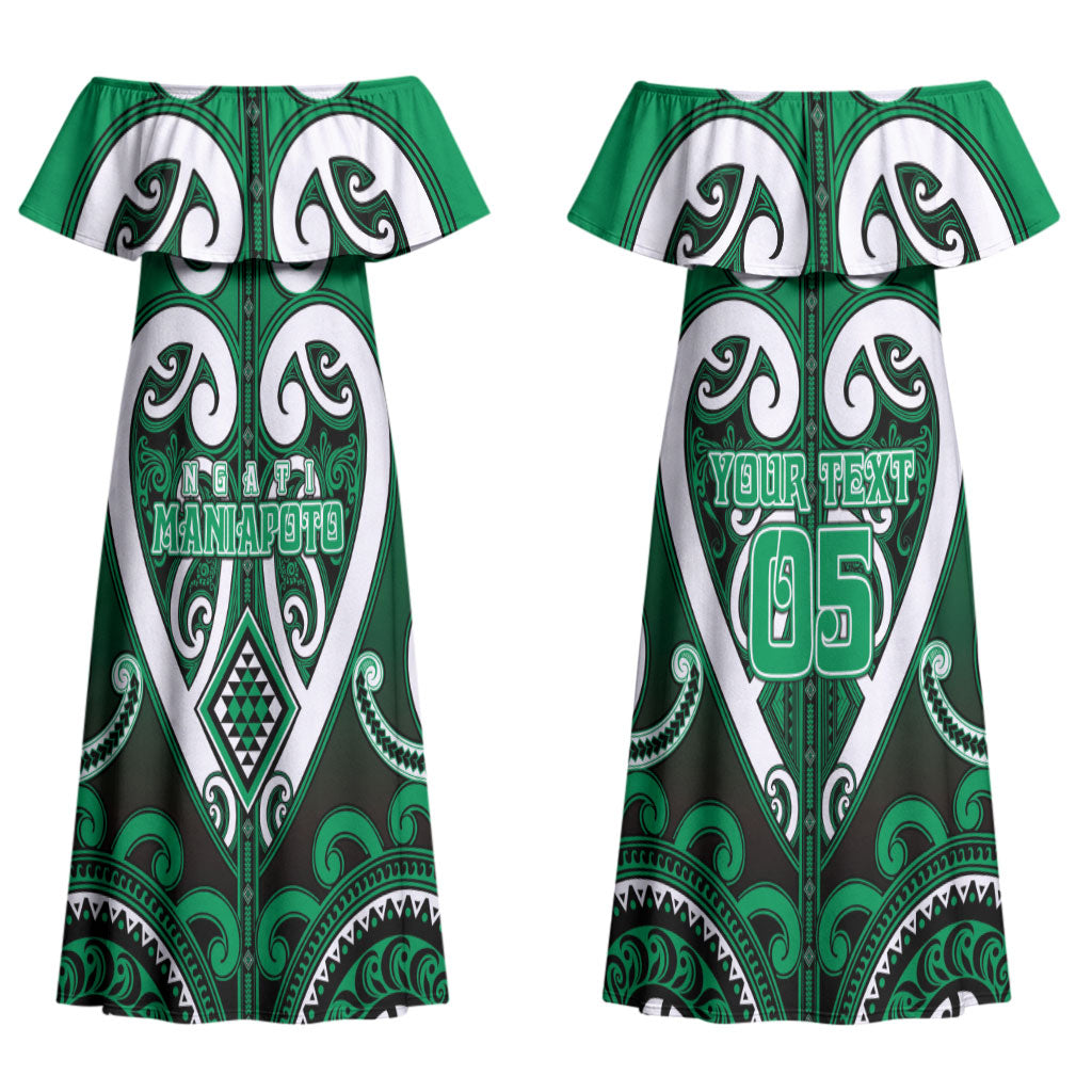 Custom Aotearoa Ngati Maniapoto Couples Matching Off Shoulder Maxi Dress and Long Sleeve Button Shirt Maori Tribal Pattern