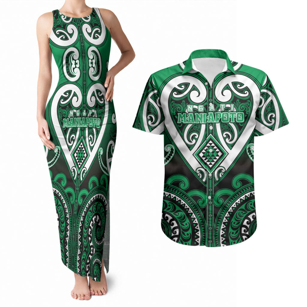 Custom Aotearoa Ngati Maniapoto Couples Matching Tank Maxi Dress and Hawaiian Shirt Maori Tribal Pattern