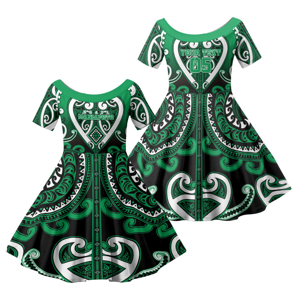 Custom Aotearoa Ngati Maniapoto Family Matching Off The Shoulder Long Sleeve Dress and Hawaiian Shirt Maori Tribal Pattern