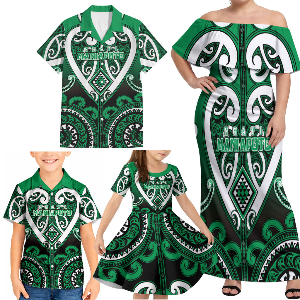 Custom Aotearoa Ngati Maniapoto Family Matching Off Shoulder Maxi Dress and Hawaiian Shirt Maori Tribal Pattern LT05 - Polynesian Pride