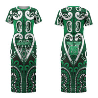 Custom Aotearoa Ngati Maniapoto Family Matching Short Sleeve Bodycon Dress and Hawaiian Shirt Maori Tribal Pattern