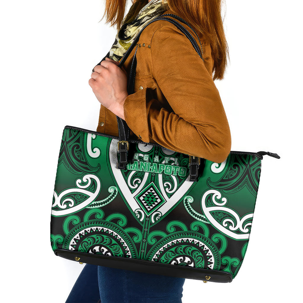 Aotearoa Ngati Maniapoto Leather Tote Bag Maori Tribal Pattern