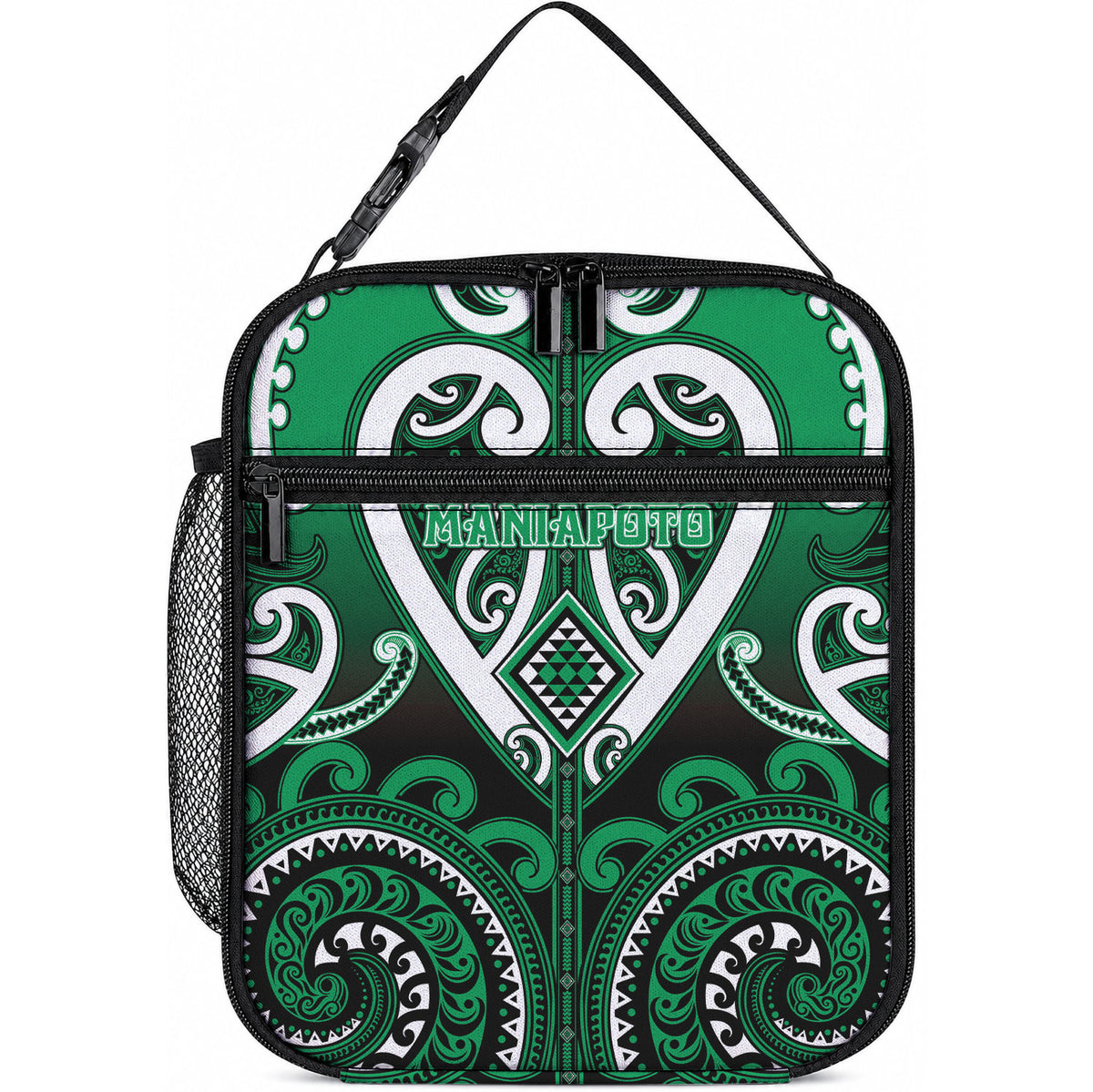 Aotearoa Ngati Maniapoto Lunch Bag Maori Tribal Pattern LT05 10.2 × 8.3 × 4.3 inch Green - Polynesian Pride