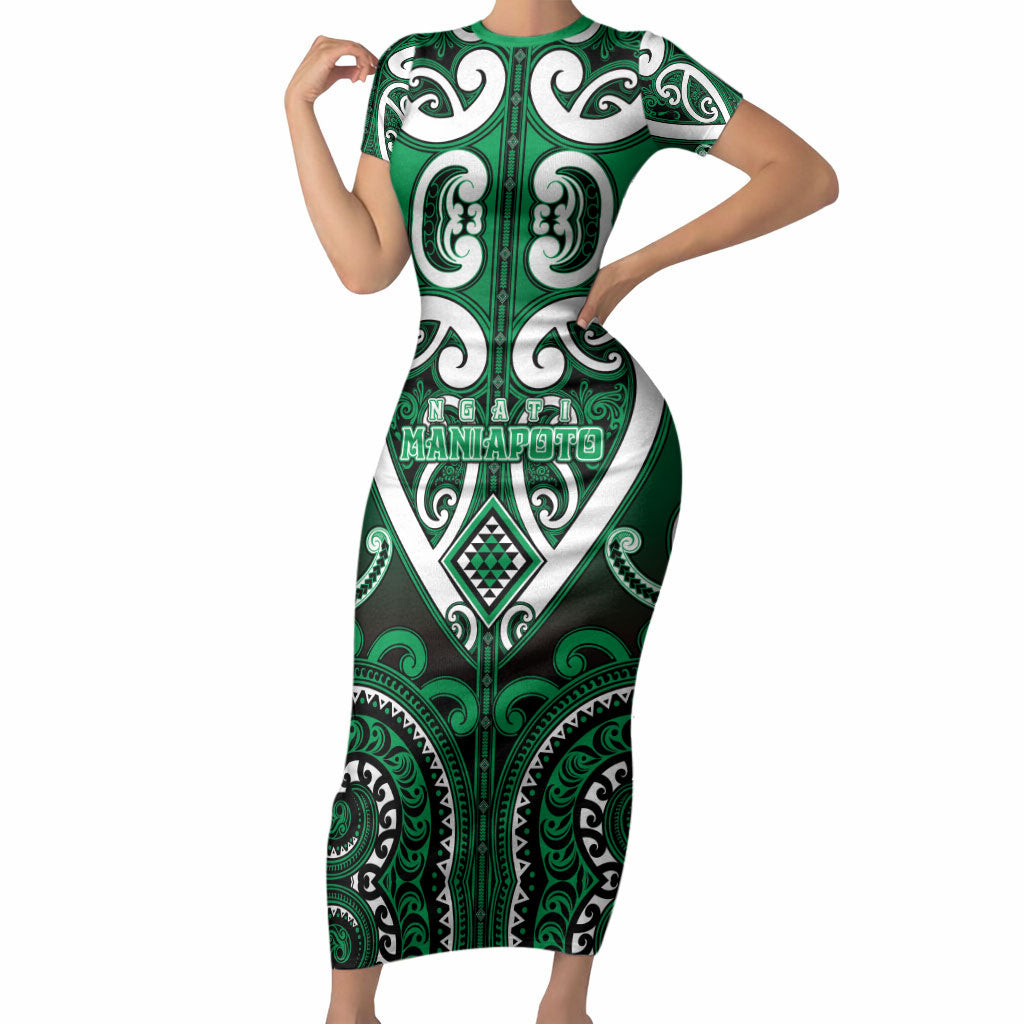 Custom Aotearoa Ngati Maniapoto Short Sleeve Bodycon Dress Maori Tribal Pattern