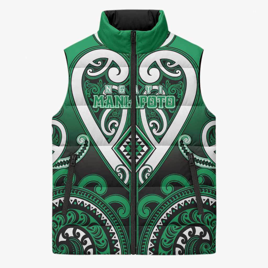 Custom Aotearoa Ngati Maniapoto Sleeveless Puffer Jacket Maori Tribal Pattern