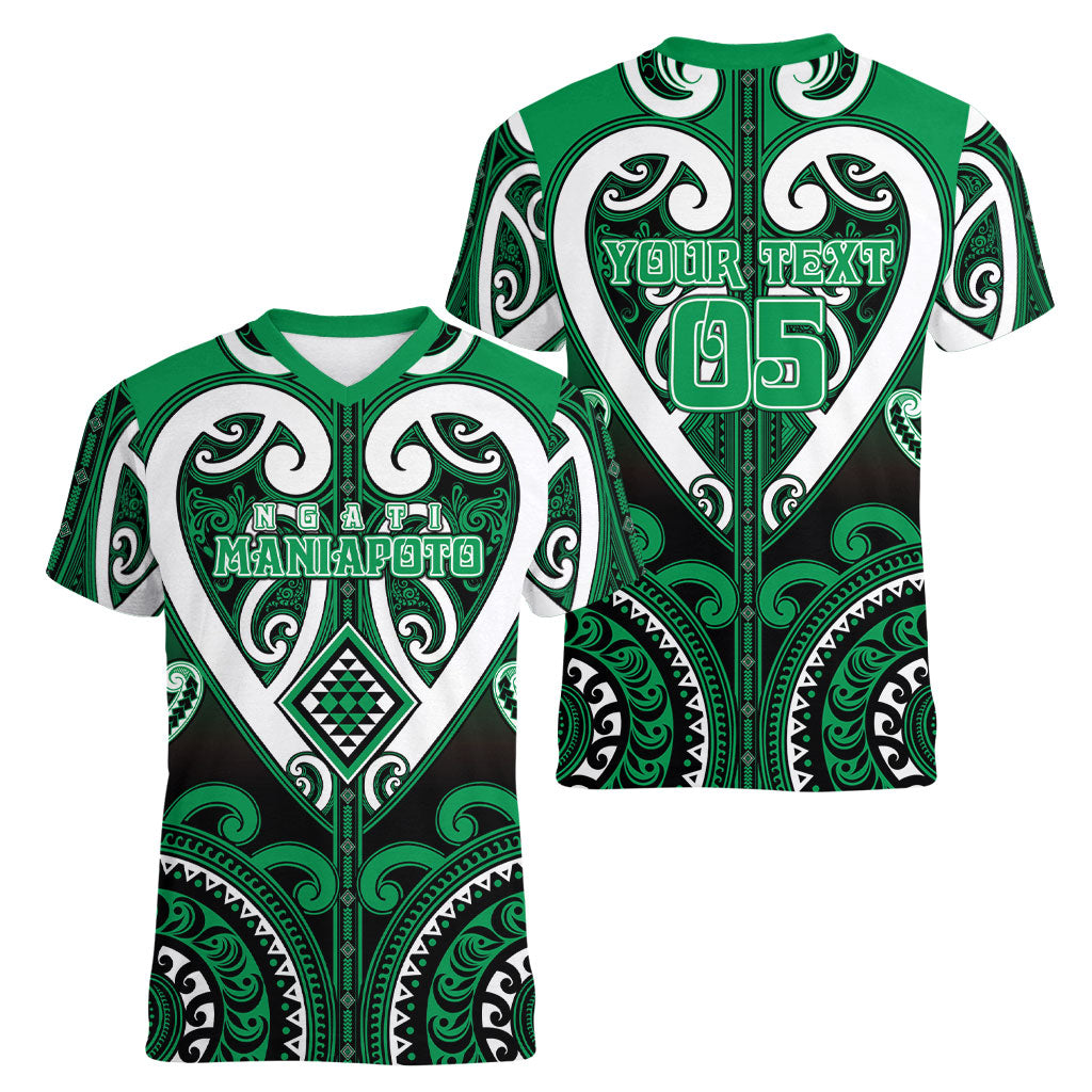 Custom Aotearoa Ngati Maniapoto Women V-Neck T-Shirt Maori Tribal Pattern