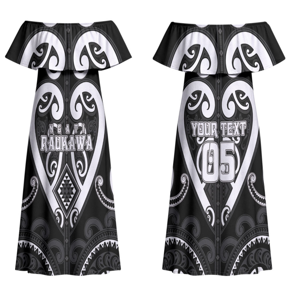 Custom Aotearoa Ngati Raukawa Couples Matching Off Shoulder Maxi Dress and Long Sleeve Button Shirt Maori Tribal Pattern
