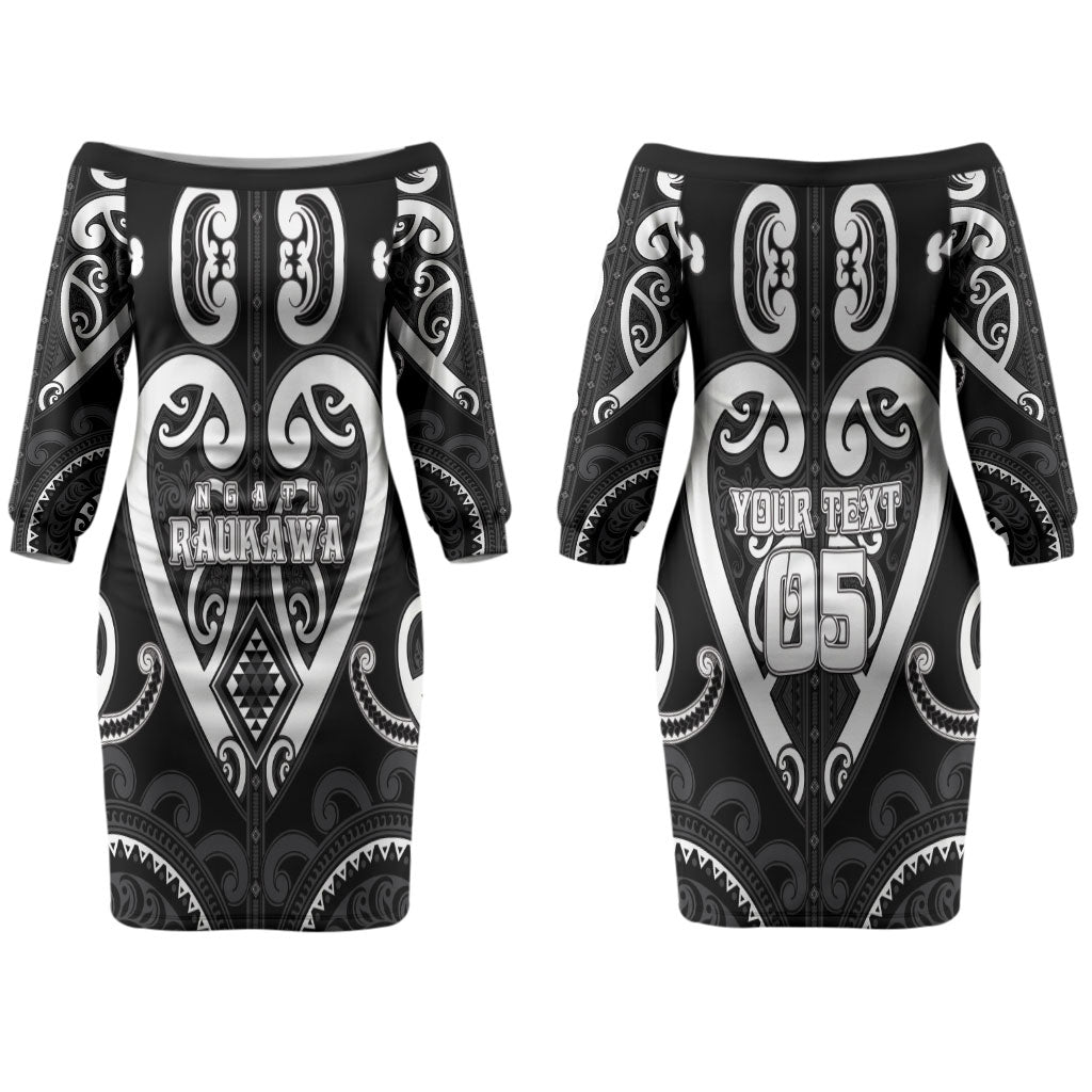 Custom Aotearoa Ngati Raukawa Couples Matching Off The Shoulder Long Sleeve Dress and Hawaiian Shirt Maori Tribal Pattern