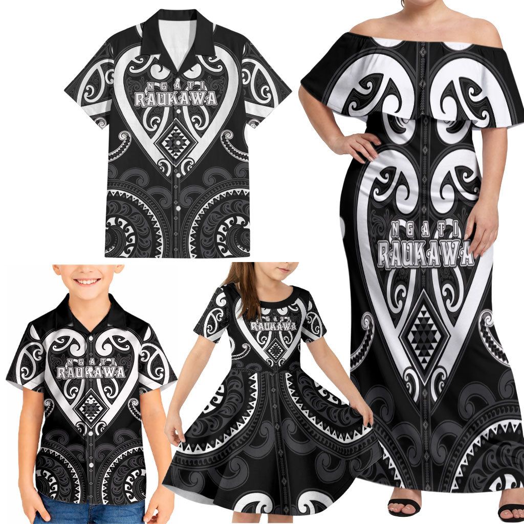 Custom Aotearoa Ngati Raukawa Family Matching Off Shoulder Maxi Dress and Hawaiian Shirt Maori Tribal Pattern