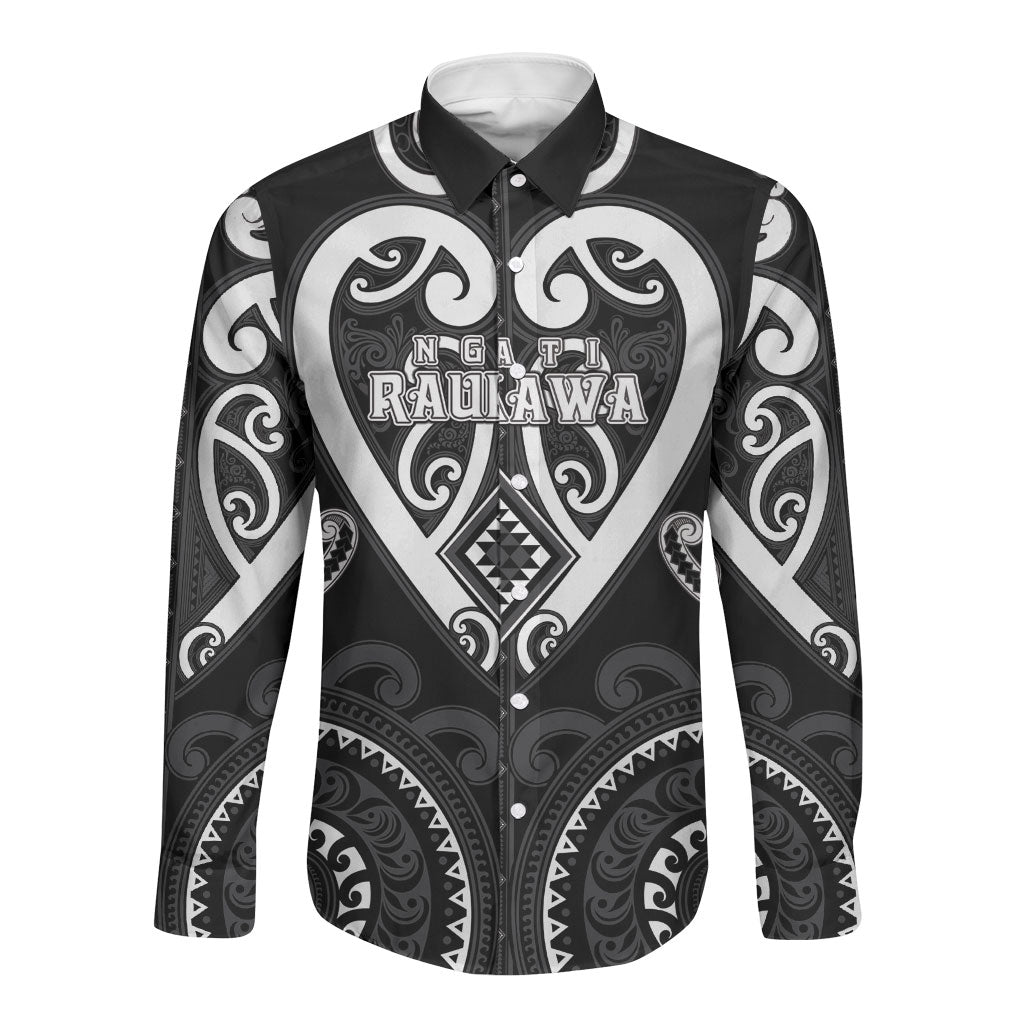 Custom Aotearoa Ngati Raukawa Long Sleeve Button Shirt Maori Tribal Pattern
