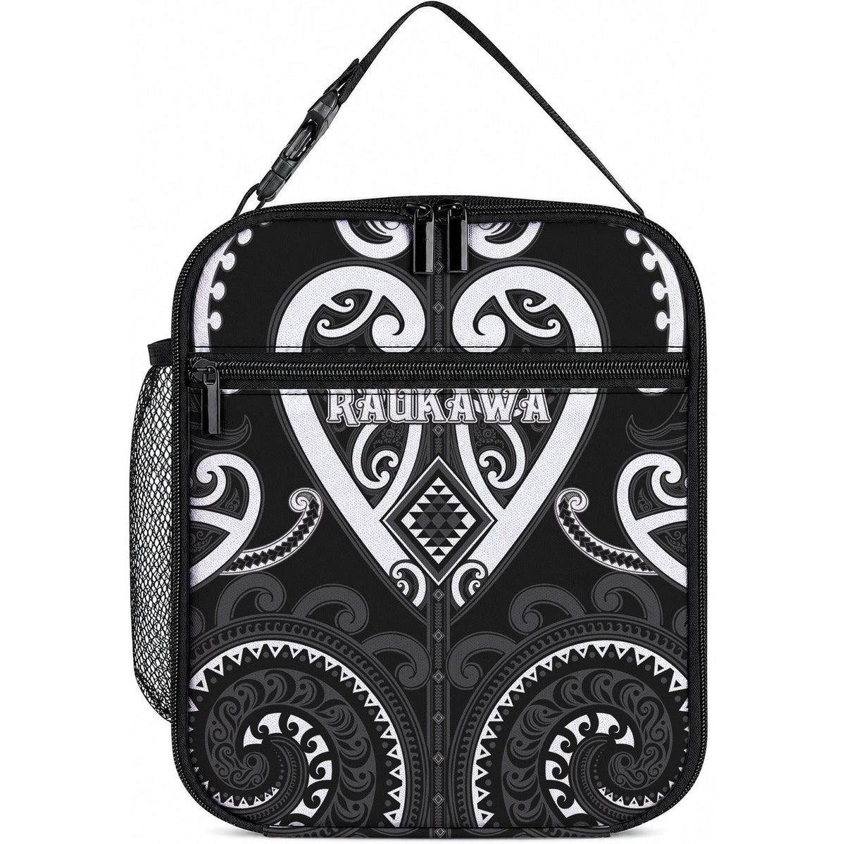 Aotearoa Ngati Raukawa Lunch Bag Maori Tribal Pattern LT05 10.2 × 8.3 × 4.3 inch Black - Polynesian Pride